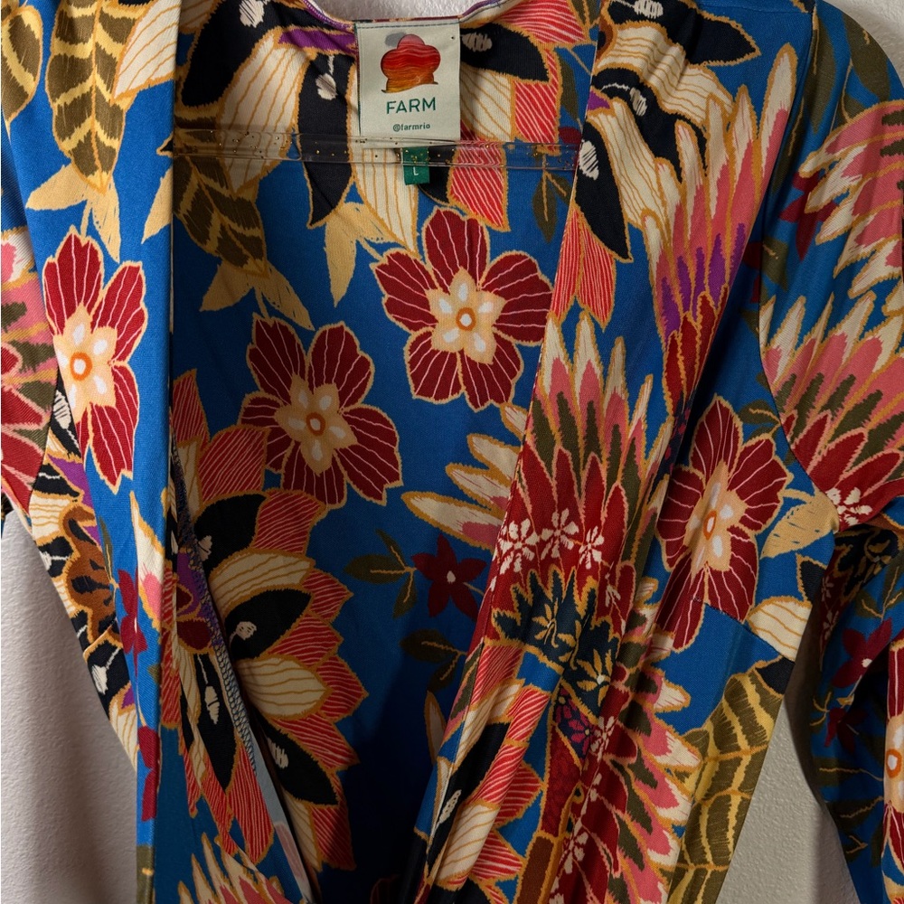 FARM Rio Turquoise Multi Floral Long Sleeve Wrap Dress - Picture 5 of 14
